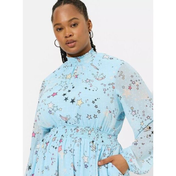 Torrid Mini Clipdot Blouson Sleeve Mock Neck Skater Dress in Space Motif – 3X - Picture 5 of 15